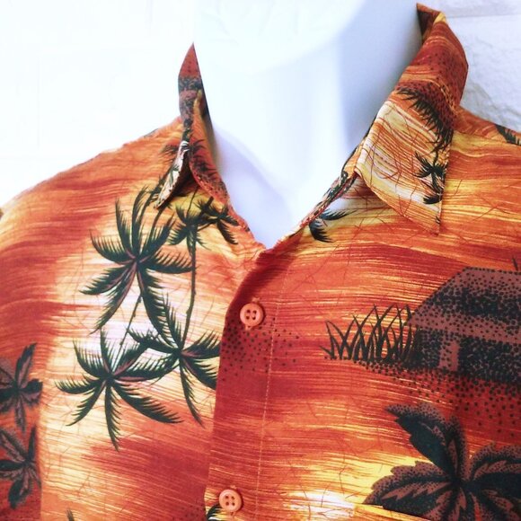 Vintage 80s Robinsons Red Bag Aloha Shirt -M Pocket SSL Vents Tropical Palm Tiki - Picture 5 of 11